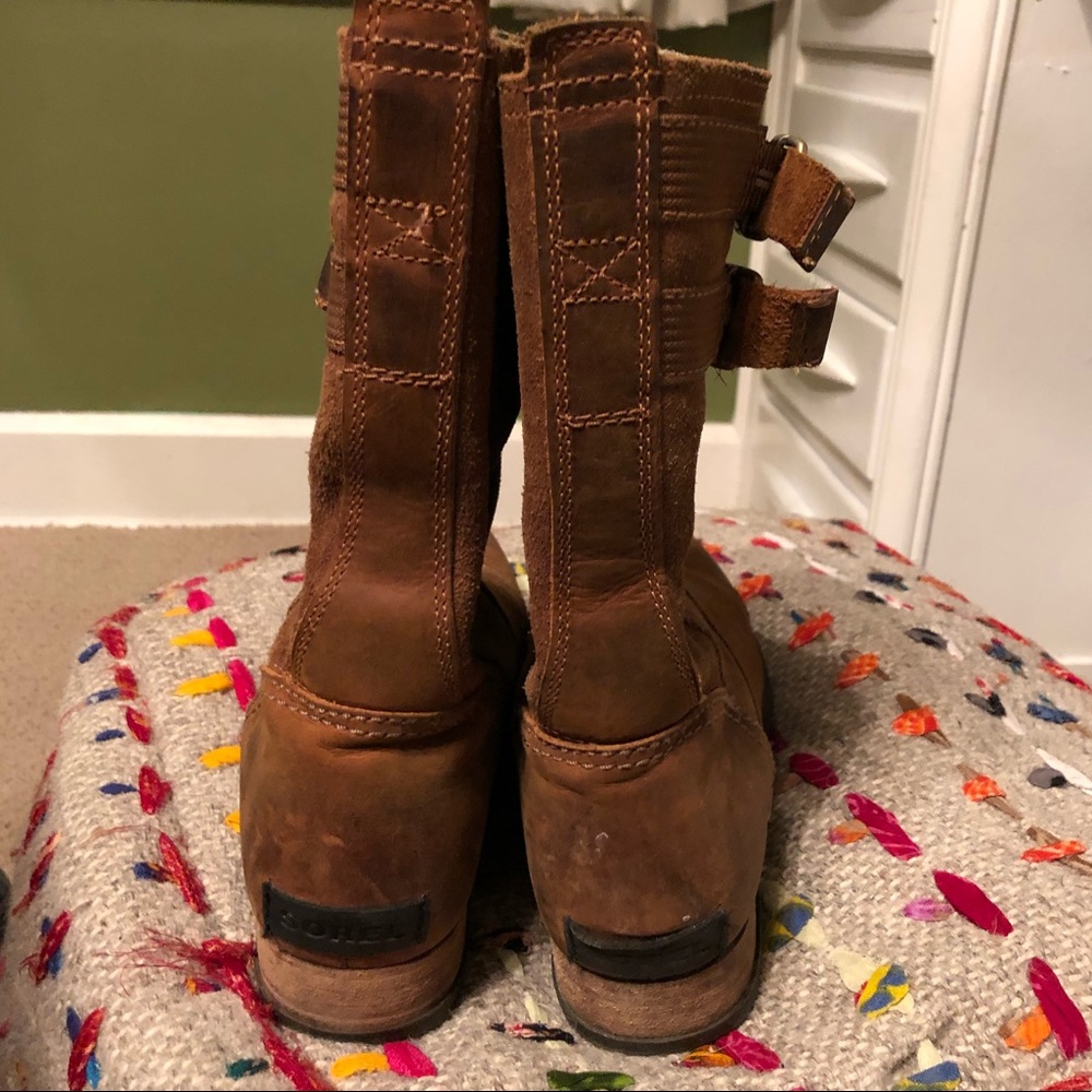 Sorel Brown Leather Calf Height Boots w/ Buckle